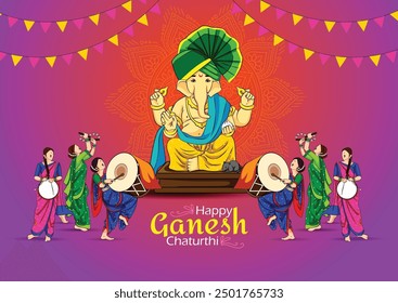 happy Ganesh Chaturthi greetings. vector illustration design with dhol tasha