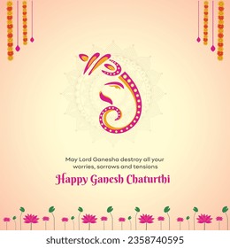 Happy Ganesh Chaturthi Greetings, Wishes Template Vector. Beautiful Luxury Lotus Floral Background with Abstract Ganesha Illustration