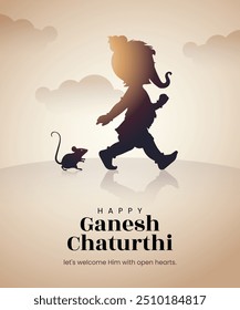 Saludos felices de Ganesh Chaturthi, desea Ilustración vectorial de concepto creativo. Fondo de festival religioso hindú con mínimo Vector de silueta de Ganesh