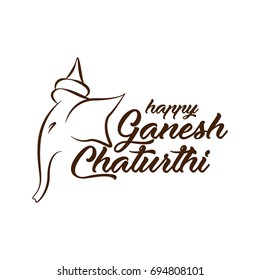 Happy Ganesh Chaturthi hand-lettering. Indian Festival greeting card. Handmade vector calligraphy background