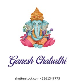 Happy Ganesh Chaturthi Hindi text and Ganesha illustration vector with a background of Indian festival