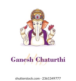 Happy Ganesh Chaturthi Hindi text and Ganesha illustration vector with a background of Indian festival