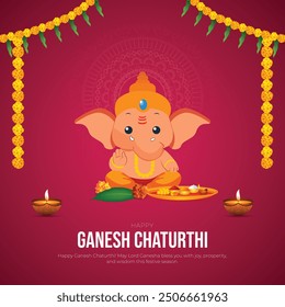 Happy Ganesh Chaturthi Hindu festival of happy shree lord Ganesh god born with Ganesh Chaturthi text and gradient background. abstract vector illustration design.