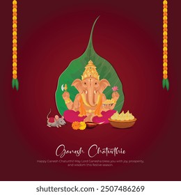 Happy Ganesh Chaturthi Hindu festival of happy shree lord Ganesh born with Ganesh Chaturthi text and gradient background. abstract vector illustration design.