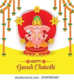 Feliz Ganesh Chaturthi ilustração com Ganesha e elementos florais decorativos