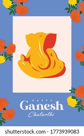 Happy Ganesh Chaturthi, Illustration of Lord Ganesha, Ganesh Chaturthi, Leaf decoration Ganesha Poster, Ganpati Festival, Ganpati Bappa Morya	
