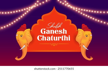 Happy Ganesh Chaturthi Indian festival celebration background with light decoration.