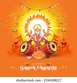 Happy Ganesh Chaturthi. Indian hindu festival of God Ganesha worship. Social media post design.