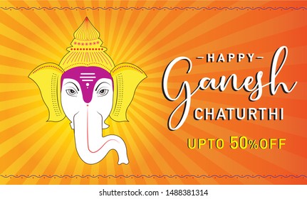 Happy Ganesh Chaturthi. Indian Religious Festival of lord Ganapati Banner, Logo design, Sticker, Concept, Greeting Card, Template