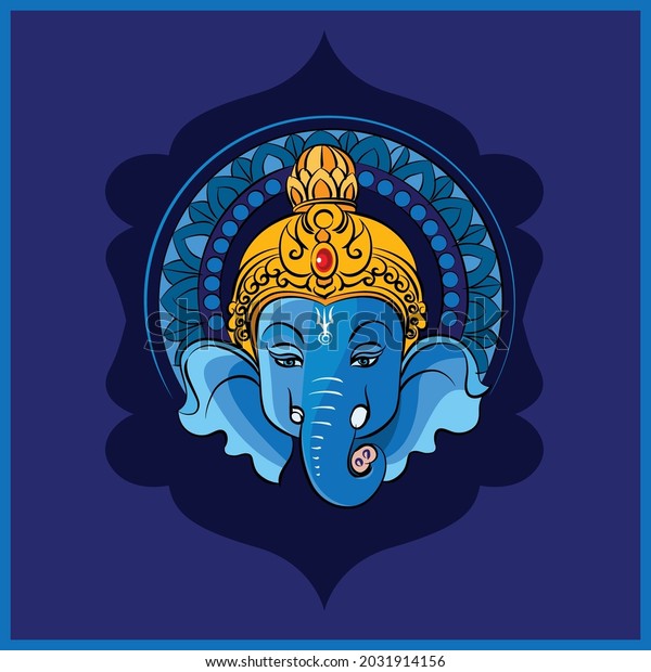 Happy Ganesh Chaturthi lord Ganesha in blue color with traditional Indian design color background.
