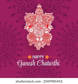 Happy Ganesh Chaturthi with Ornamental Ganesha Artwork on Elegant Purple Background
