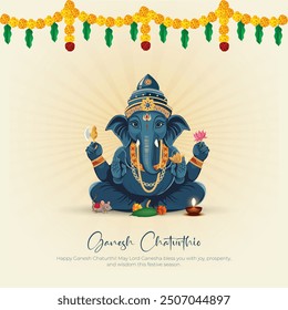 Happy Ganesh Chaturthi Post and Greeting Card. Birthday of Lord Ganesh Celebration and Creative Poster Vector Illustration.