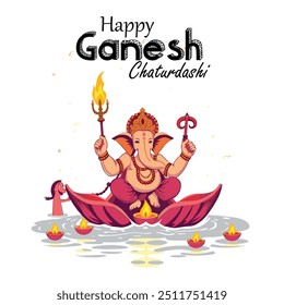 Happy Ganesh Chaturthi Post and Greeting Card. Indian Culture Ganesh Chaturthi Celebration Background with Text and Ganpati bappa Vector Illustration.