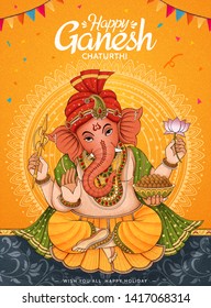 Happy Ganesh Chaturthi poster design on chrome yellow background