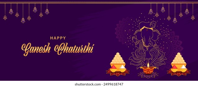 Happy ganesh chaturthi traditional greeting card banner background with Lord Ganpati. Design for Banner or Header