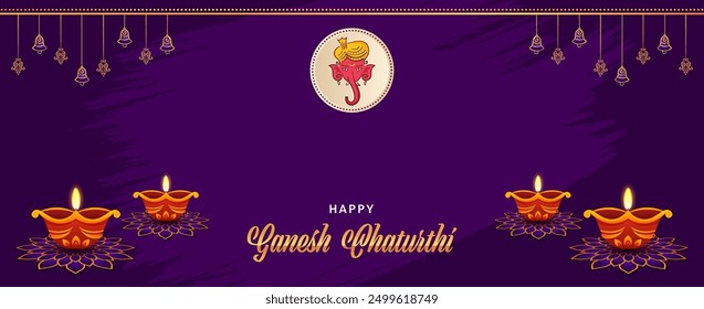 Happy ganesh chaturthi traditional greeting card banner background with Lord Ganpati. Design for Banner or Header