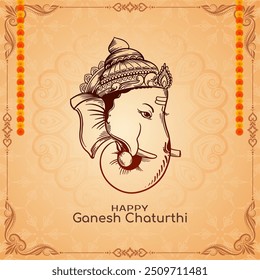 Happy Ganesh Chaturthi traditional Indian festival card design vector