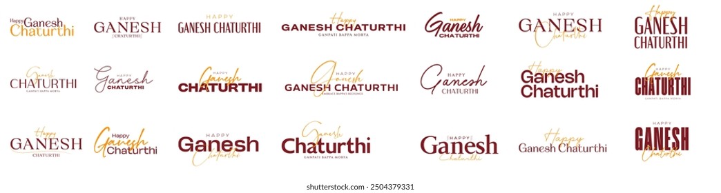 Happy Ganesh Chaturthi Typography, Ganesh Chaturthi Calligraphy Taxt for Indian Festival. Social Media Post, Web Banner, Greeting Cards,Print,T-Shirts,Posters and Banners