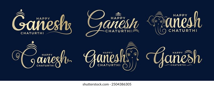 Happy Ganesh Chaturthi Typografie, Ganesh Chaturthi Kalligrafie Taxt für Indisches Festival. Social Media Post, Webbanner, Grußkarten, Print, T-Shirts, Poster und Banner