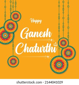 Happy ganesh chaturthi typography inassociation with cultural hanging disc vector image.