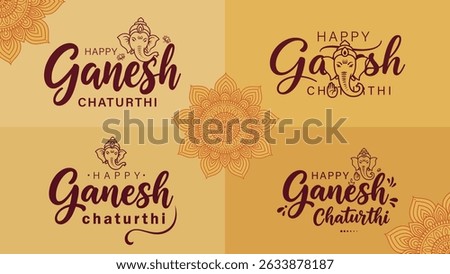 Happy Ganesh Chaturthi Vector Collection with Ganesha Icons and Mandala Elements