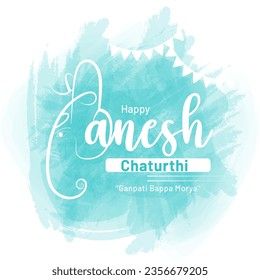 Happy Ganesh Chaturthi: Vector Design Celebrating the Indian Festival of Lord Ganapati with Artistic Paint Brush Blue Background