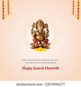 Happy Ganesh Chaturthi, Wishes Greetings. Vinayaka Chaviti Wishes English Social media Design Post Template Vector. Lord Ganesha