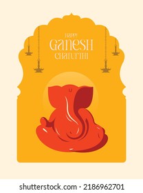 'Happy Ganesha Chaturthi' Hindi text and Ganesha illustration vector with a background of Indian festival for banner, template, post, and invitation card design