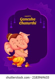 Happy Ganesha Chaturthi indian festival celebration, Beautiful purple background with hangings.