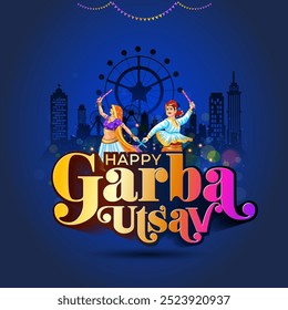 Happy Garba utsav, couple dance background or dandiya night festival.