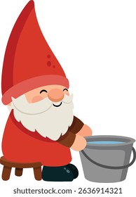 Happy Garden Gnome with a Water Bucket