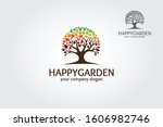 Happy Garden Vector Logo Template. This logo isolated on a white background. Rainbow tree vector logo illustration.