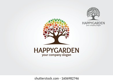 Happy Garden Vector Logo Template. This logo isolated on a white background. Rainbow tree vector logo illustration.