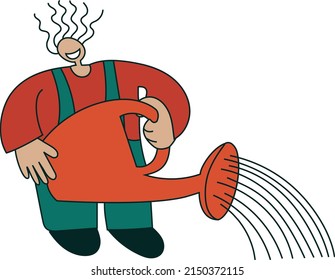 Happy gardener with a watering can.
