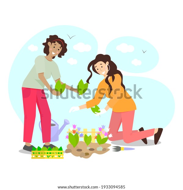 Happy Gardening Vector Flat Cartoon Illustration Stock Vector (Royalty ...