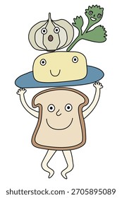 Happy Knoblauch Brot Zutat Cartoon Charakter Stapel.