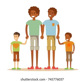 Happy gay couple with children. Stock flat vector illustration.