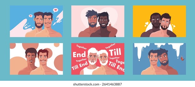 Happy Gay Couple Pride Pose Bundle Set