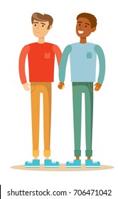 Happy gay couple spending time together. Stock flat vector illustration.