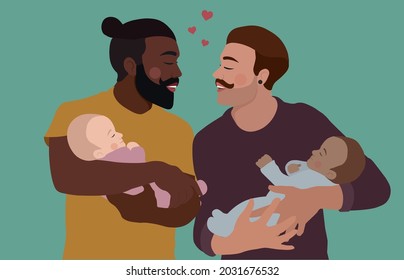 Happy gay family with children, LGBT rights