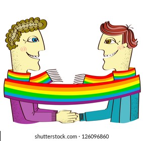 happy gays couple with hands together.Vector cartoons illustration isolated on white