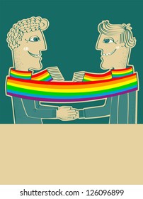 happy gays couple with hands together.Vector background