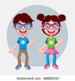 Happy Geek children, vector format