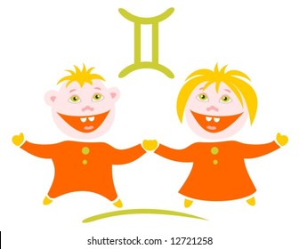 Happy Gemini isolated on a white background. Zodiac star sign.