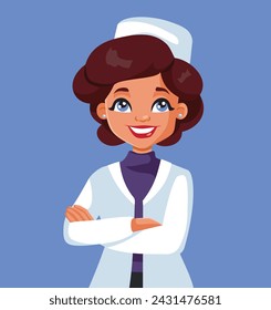 
Happy General Practitioner Standing with Arms Crossed Vector Character. Cheerful medical doctor specialist being confident and warm 
