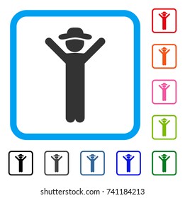 Happy Gentleman icon. Flat gray pictogram symbol inside a light blue rounded frame. Black, gray, green, blue, red, orange color versions of Happy Gentleman vector.