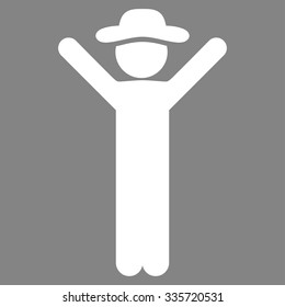 Happy Gentleman vector icon. Style is flat symbol, white color, rounded angles, gray background.