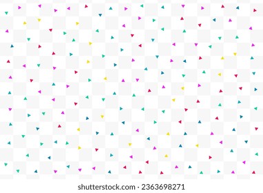Happy Geometric Effect Vector Transparent Background. Celebrate Shapes Wallpaper. Flying Triangle Banner. Color Confetti Celebration Invitation.