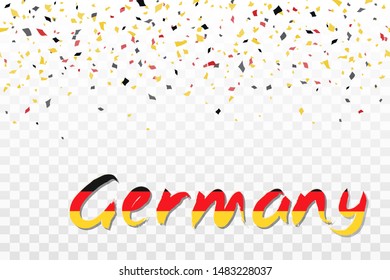 Happy German Unity Day design inflated balloons, flying confetti and text. Decorative realistic design elements for Germany national holidays. Symbol of Germany.  Vector illustration