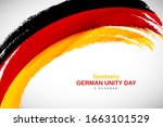 Happy german unity day of Germany. Watercolor brush stroke flag background. Classic national country flag with Abstract watercolor grunge brush flag.